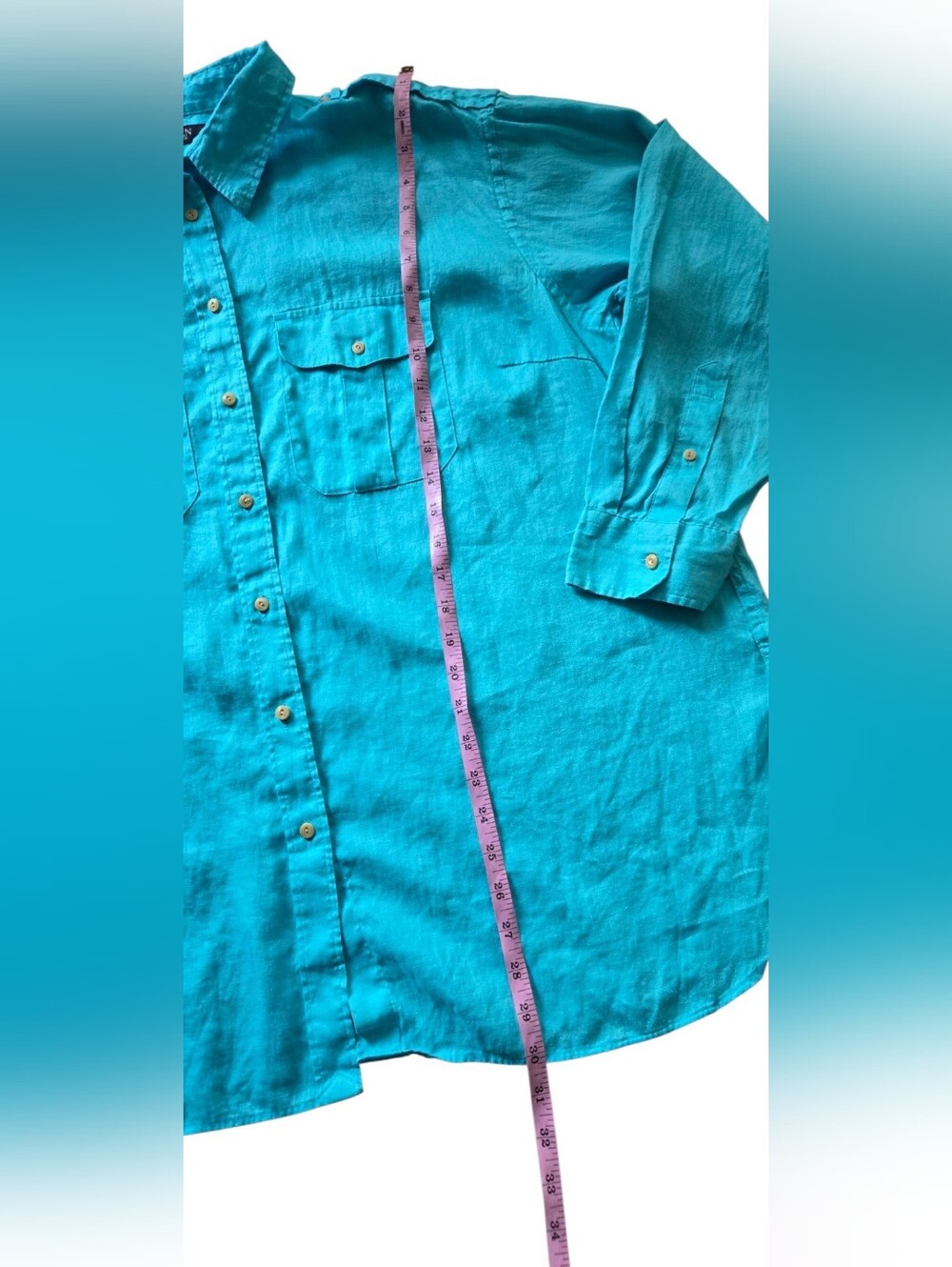 LRL Ralph Lauren Shirt Womens 2XL XXL Blue Linen Long Sleeve Button Up Collared - Picture 8 of 11